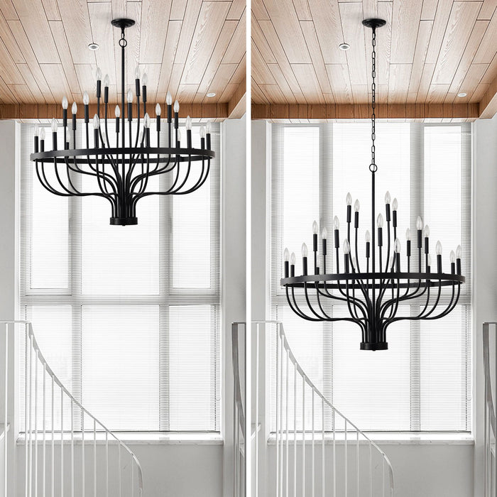 24 Light Chandelier Industrial Iron Candle Chandelier Modern Suspended Farmhouse Chandeliers Pendant Light Fixtures For Dining Room Bedroom Living Room Kitchen Island Foyer E12 Bulb (No Include) - Black