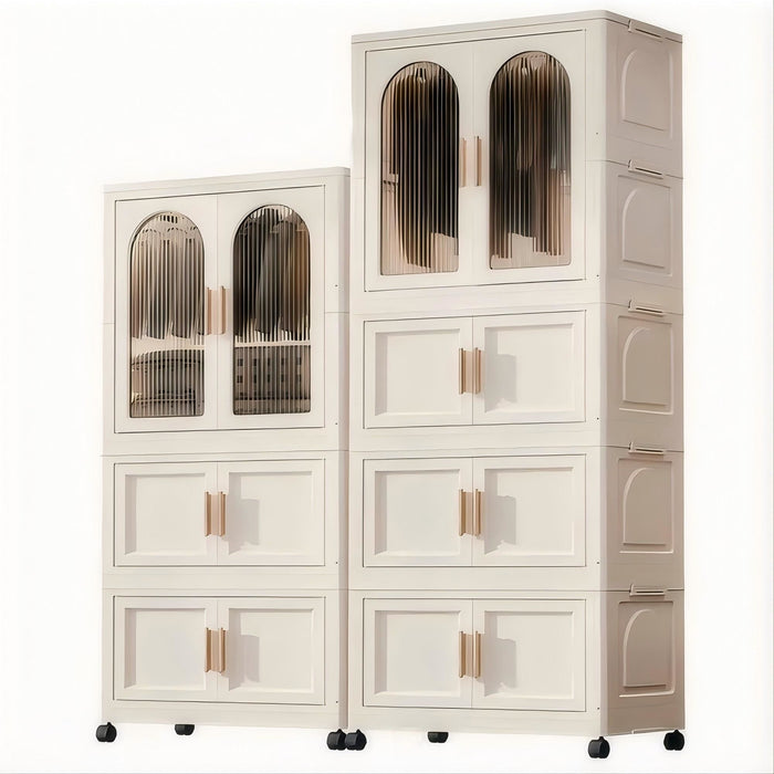 Folding Wardrobe Cabinet With Magnetic Doors, Wheels And Hangers