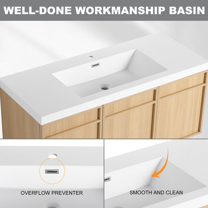 Wall-Mounted Bathroom Vanity With Resin Sink And Soft Closing Doors