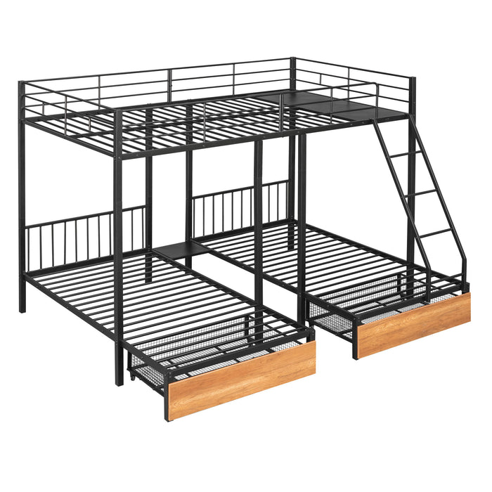 Triple Bunk Bed With Drawers And Guardrails
