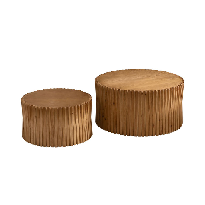 Cylindrical Coffee Table With Vertical Texture Relief