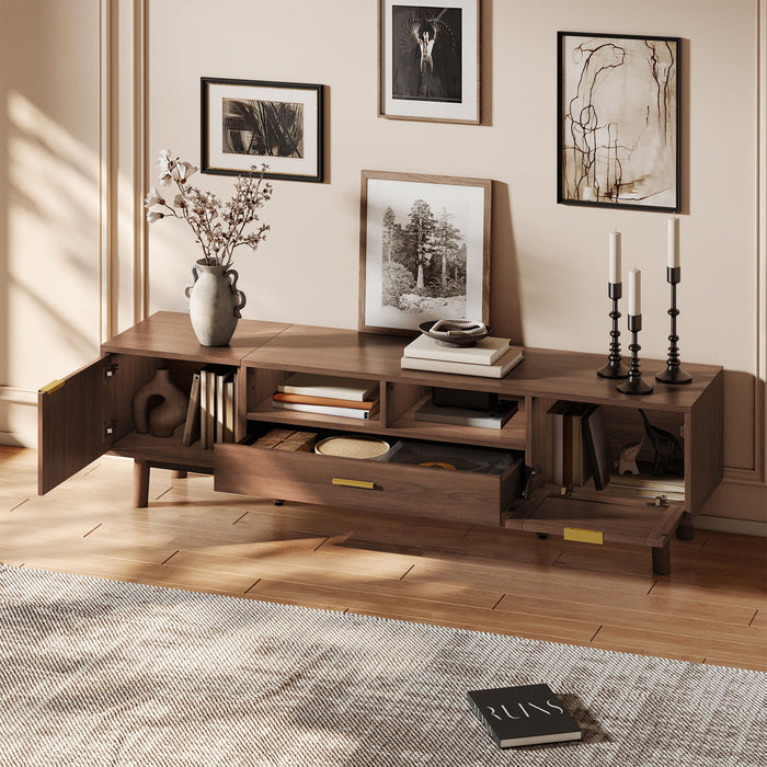 TV Stand For 75" TVs With Soft Closing Doors, Console With Accents And Drop Down Cabinet - Dark Brown