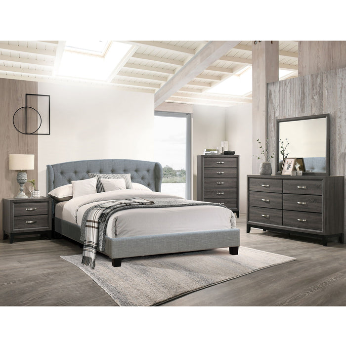 Queen Size Bed With Adjustable Button Tufted Headboard - Gray