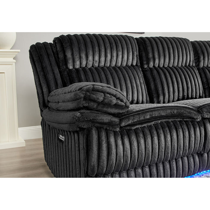 Winston - Power Reclining Sofa With LED Lighting, Hidden Drawer, And Drop Down Table - Black
