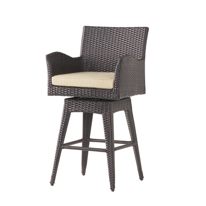 Outdoor Modern Rattan Swivel Barstool With Tapered Legs - Beige / Multibrown