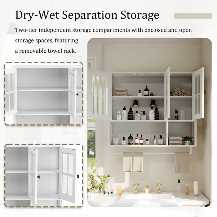 3 Door Wall Cabinet With Glass Door And Towel Bar