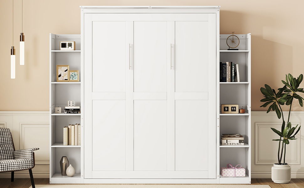 Wall Murphy Bed With Shelves And LED Lights