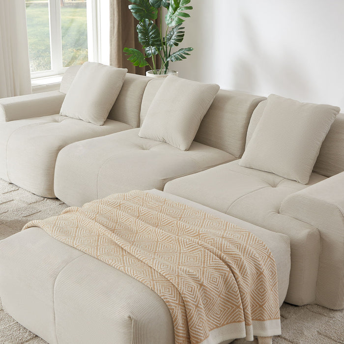 L Shaped Modular Sectional Sofa Corduroy And Movable Ottoman