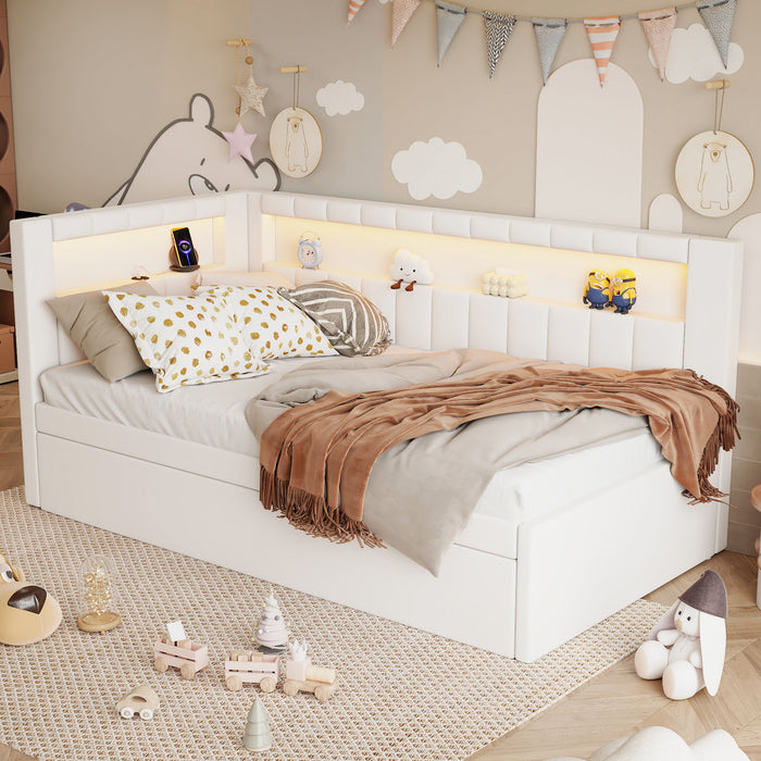 Upholstered Platform Bed With USB Ports And LED Belt