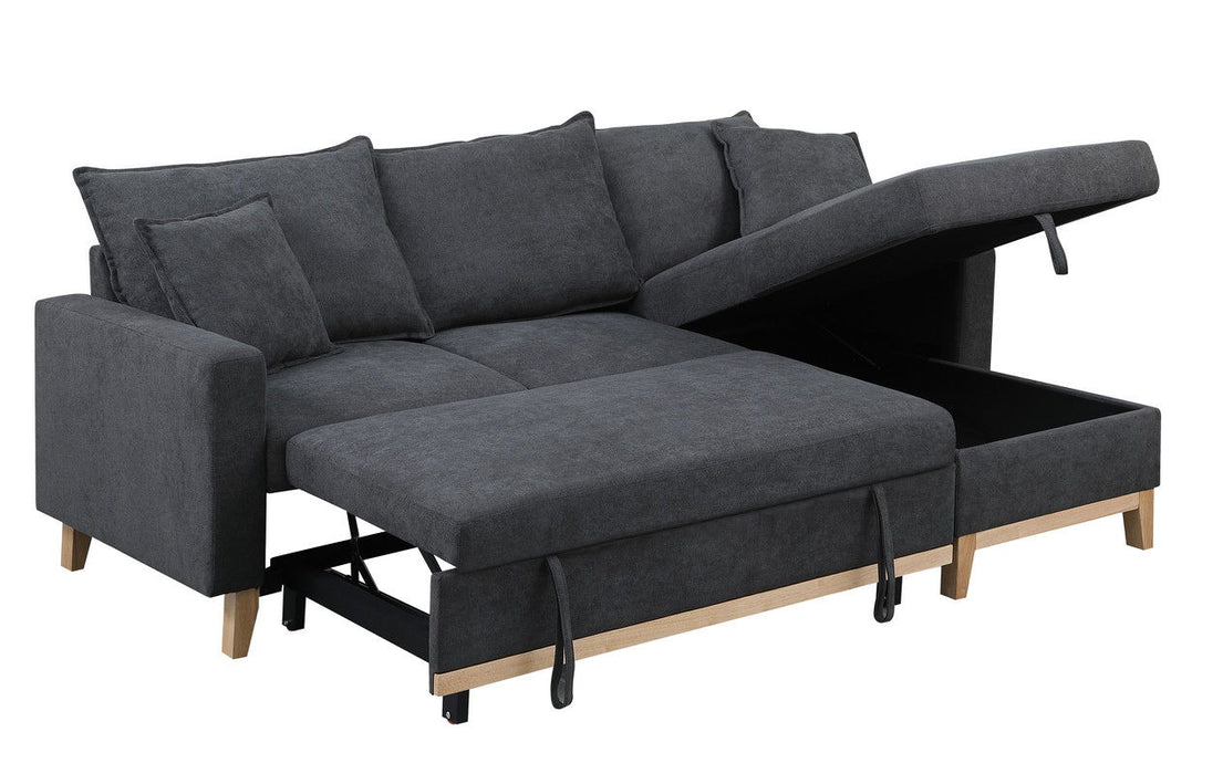 Colton - Reversible Sleeper Sectional Sofa With Storage Chaise - Dark Gray