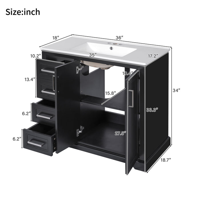 Bathroom Vanity With Sink, Soft Close Doors, Adjustable Shelf & 3 Drawers