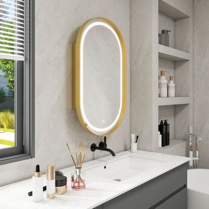 Oval Medicine Cabinet Mirror Bathroom Mirror With Storage Wall Mounted Medicine Mirror Cabinet With LED - Golden