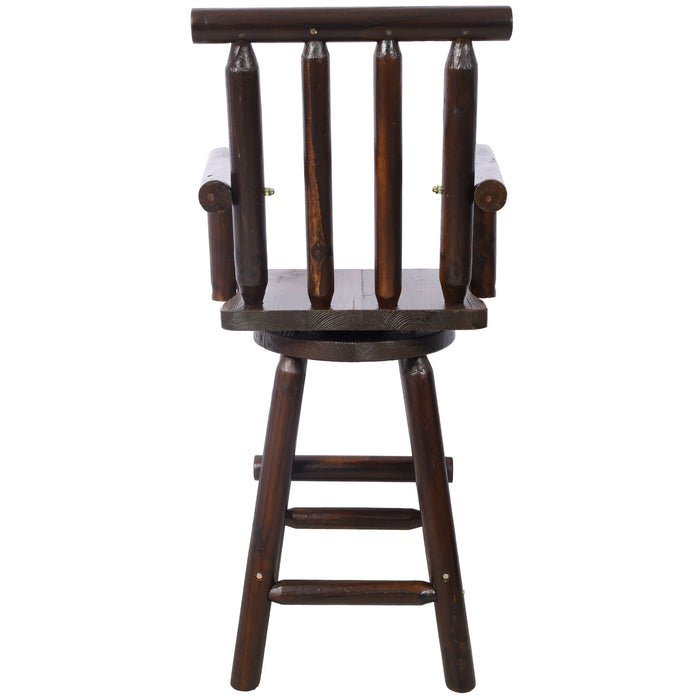 Rustic Bar Stool, Fir Wood Construction, Wide Armrest