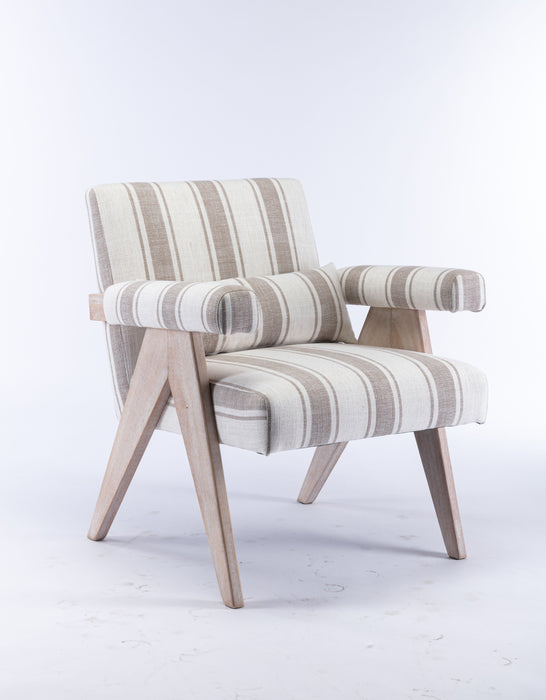 Accent Chair, Rubber Wood Legs With Black Finish Fabric Cover The Seat With A Cushion - Grey Stripe