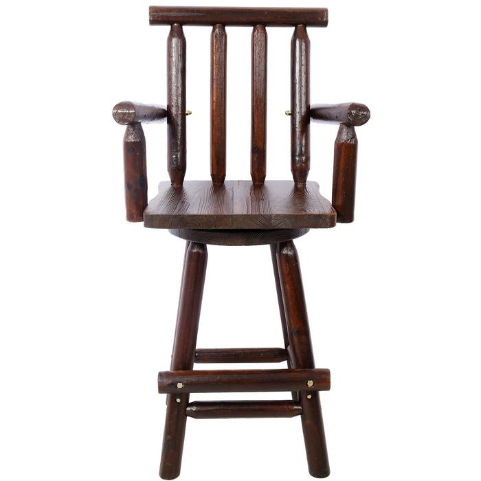 Rustic Bar Stool, Fir Wood Construction, Wide Armrest