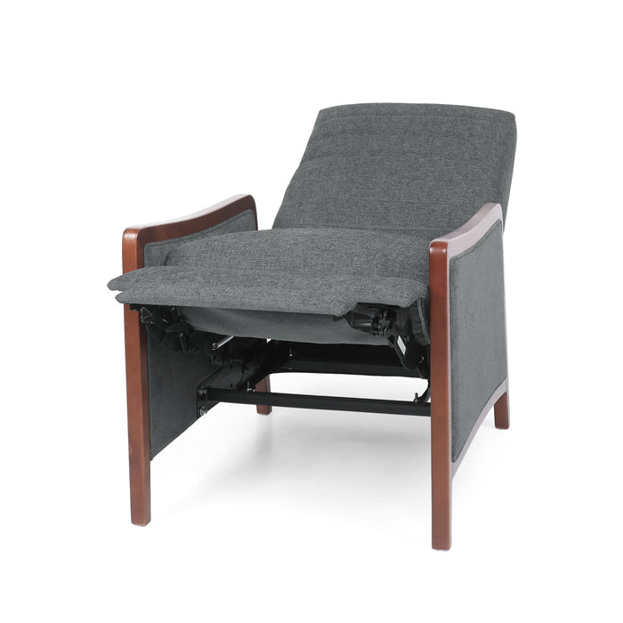 Mendota - Mid Century Modern Fabric Channel Stitch Wood Pushback Recliner - Gray