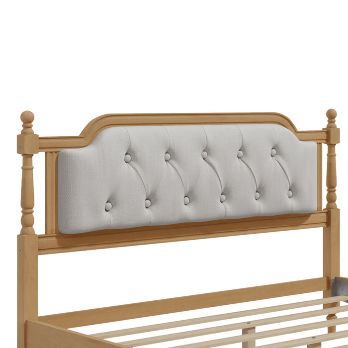 Traditional Style Solid Bed Frame With Upholstered Tufted Headboard, No Box Spring Needed