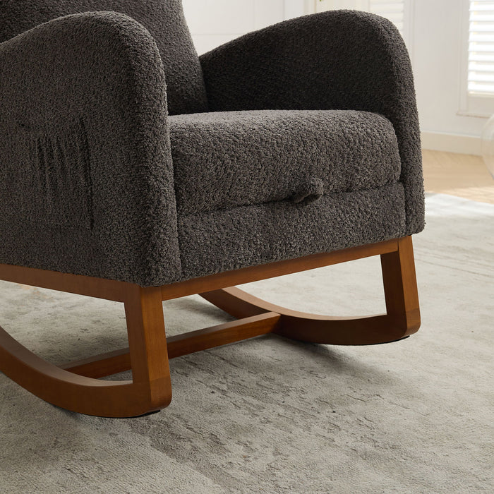 High Back Glider Rocking Chair With Retractable Footrest And Rubber Wood Legs