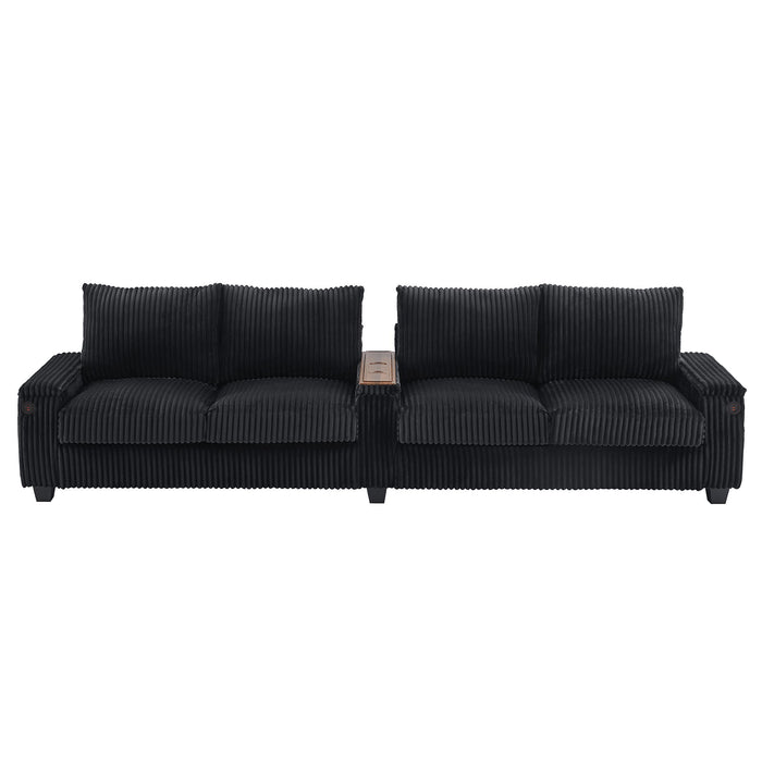 Modern 4 Seater Corduroy Sofa Couch With USB Ports And Hidden Storage