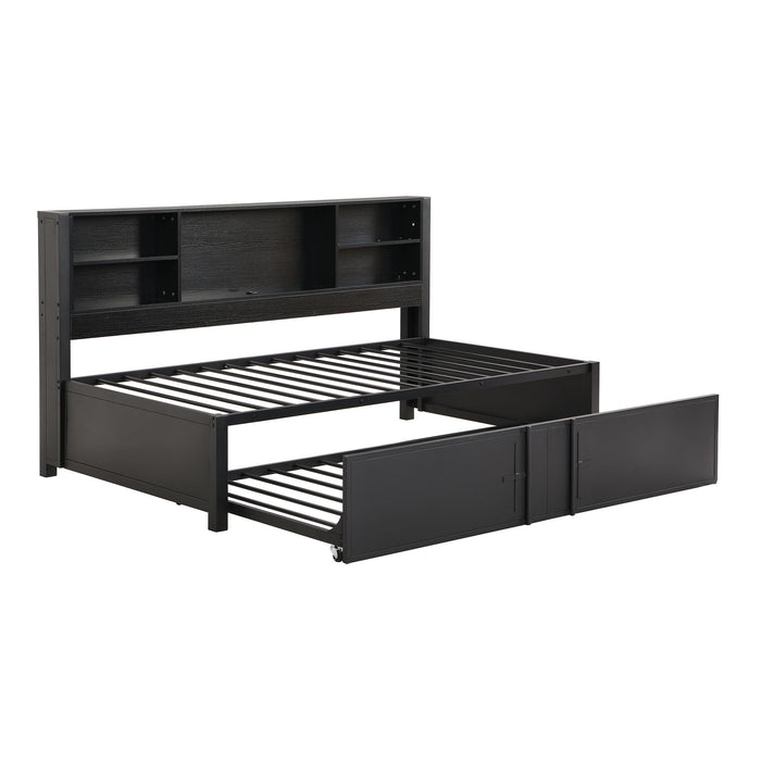 Industrial Metal Daybed With Trundle, Storage Shelves, USB Ports