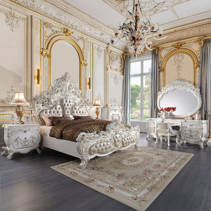 Vanaheim - Vanity Stool - Beige Synthetic Leather & Antique White