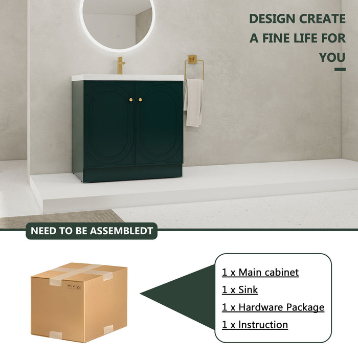 Contemporary Freestanding Bathroom Vanity With Resin Sink & Soft-Close Cabinet Doors