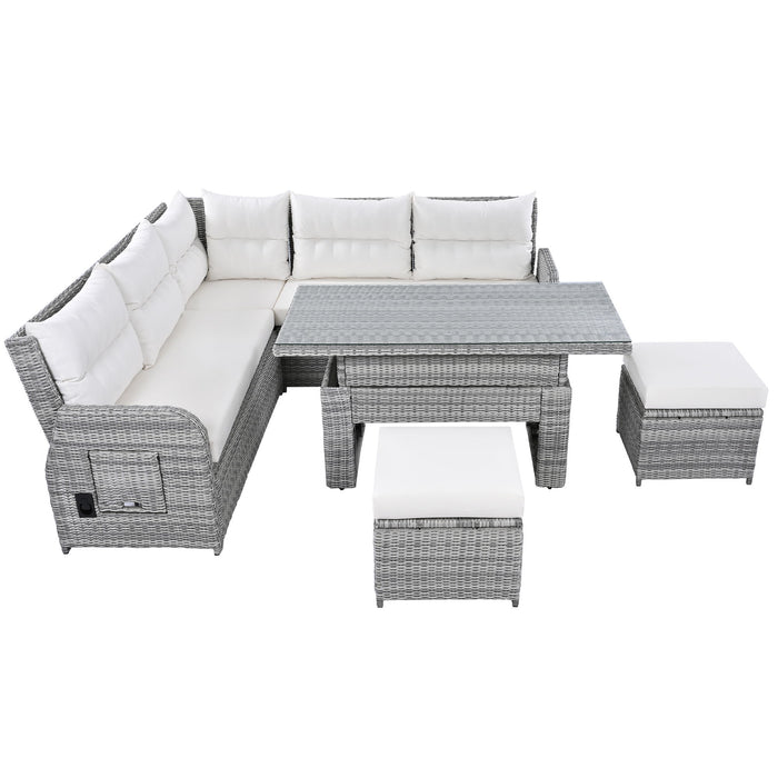 Outdoor Furniture Set Patio Rattan Furniture Set With Adjustable Table, Recliners With Extendable Side Tables And 2 Ottomans