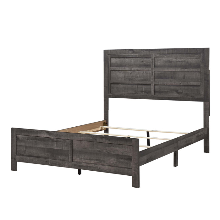 Rustic Gray Finish Bedroom Furniture Queen Size Panel Bed Hardwood Veneer Wooden Furniture, Bed In A Box
