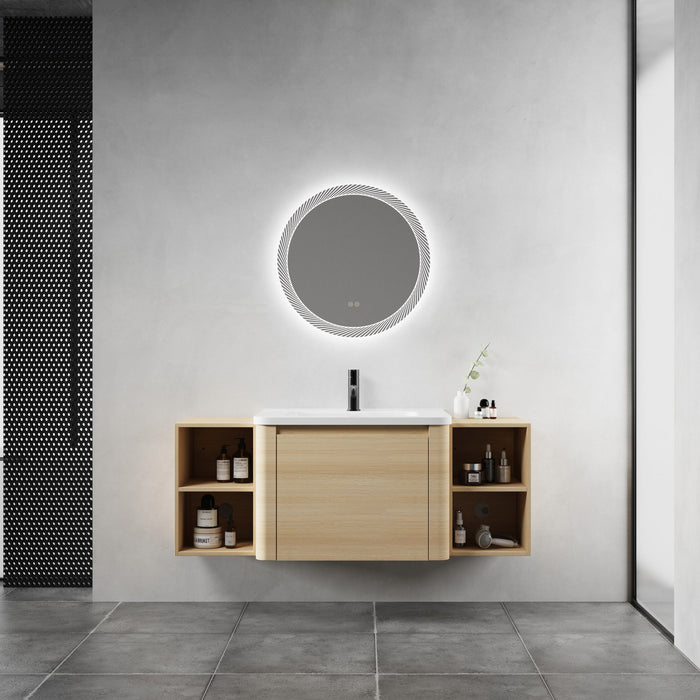 Wall Mounted Bathroom Vanity With Sink, Storage Shelves & Soft Close Door