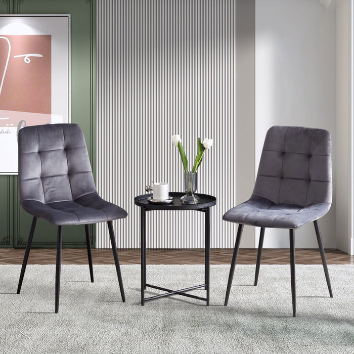 Grey Velvet Dining Chairs (Set of 2) Dining Room Side Seating, Kitchen Chairs With Metal Legs For Living Room