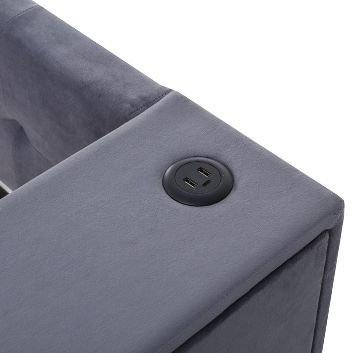 Upholstered Bed With Storage And Twin Trundle, USB Charging Ports