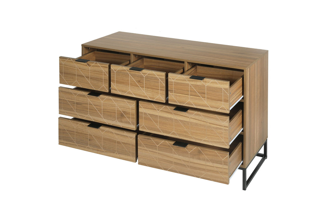 Modern 7 Drawer Dresser - Walnut