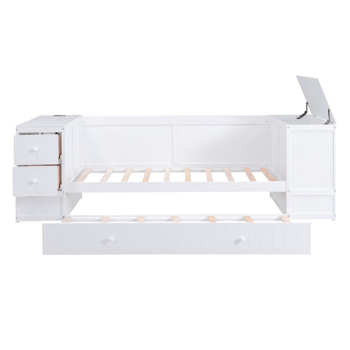 Daybed With Storage Arms, Trundle And Charging Station