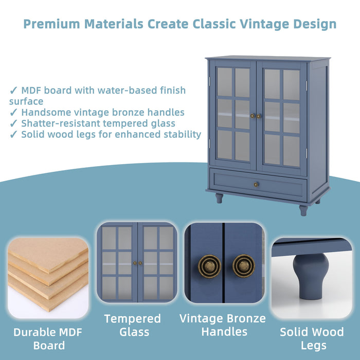 Minimalist Buffet Cabinet With Double Glass Doors And Drawer