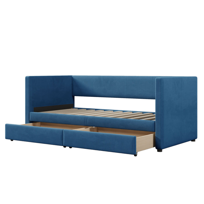 Corduroy Daybed With Two Drawers And Wood Slat