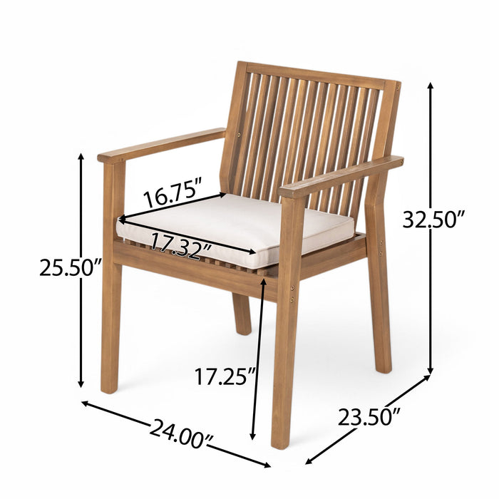 5 Piece Patio Furniture Set Acacia Wood Table And 4 Heavy Duty Cushioned Chairs