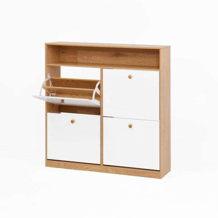 Modern Freestanding Shoe Storage Cabinet With 4 Flip Drawers