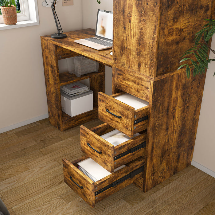 Computer Desk With 4 In 1 Socket & 3 Drawers, 4 Tier Shelves