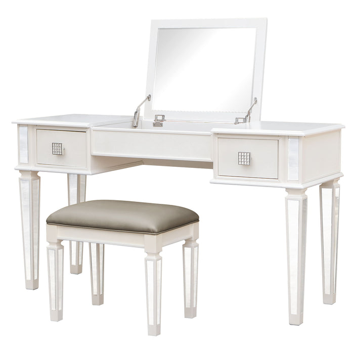 Mirrored Vanity Desk With Drawers And Stool, Flip Up Dressing Table Set For Makeup Room