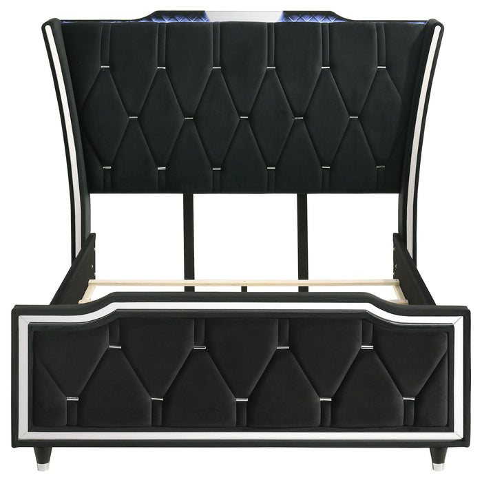 Lorient Queen LED Upholstered Wingback Bed Black
