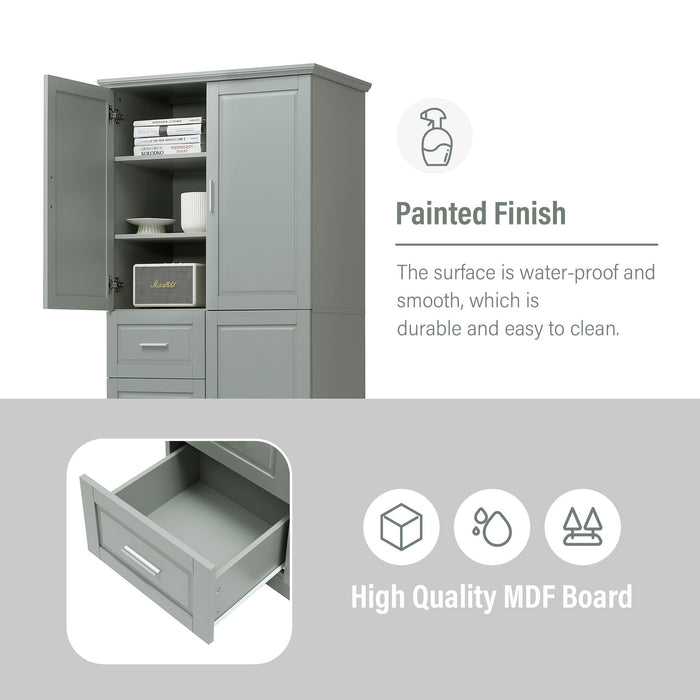 Tall Wide Storage Cabinet With Doors, 3 Drawers