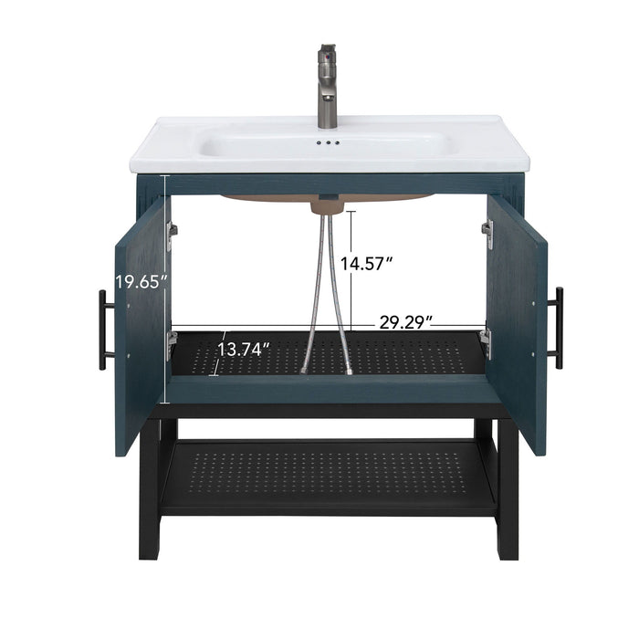 Modern Freestanding Bathroom Vanity With Ceramic Sink, Hot And Cold Faucet, Storage Cabinet & Open Shelf