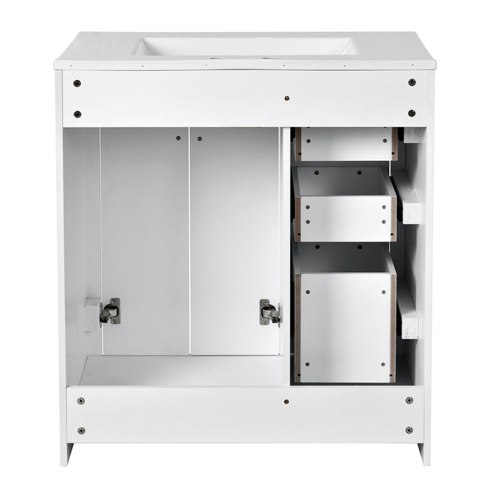 Ceramic Sink Combo, Freestanding Vanity Set With 3 Drawers & Soft Closing Doors