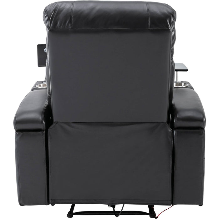 Premium Power Recliner & Storage Arms, Cupholders, Swivel Tray Table And Cell Phone Stand - Black