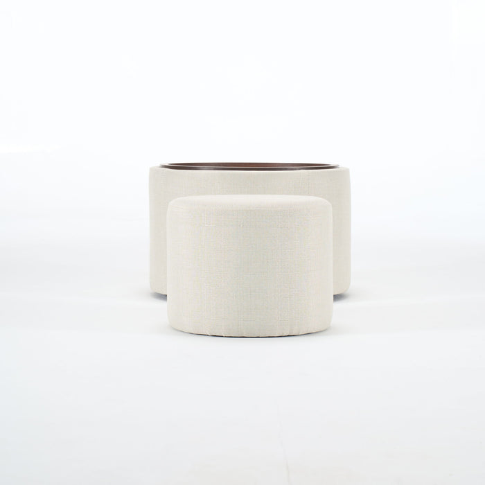 Nesting Ottomans, Round Coffee Table & Bench With Tray (Set of 2)