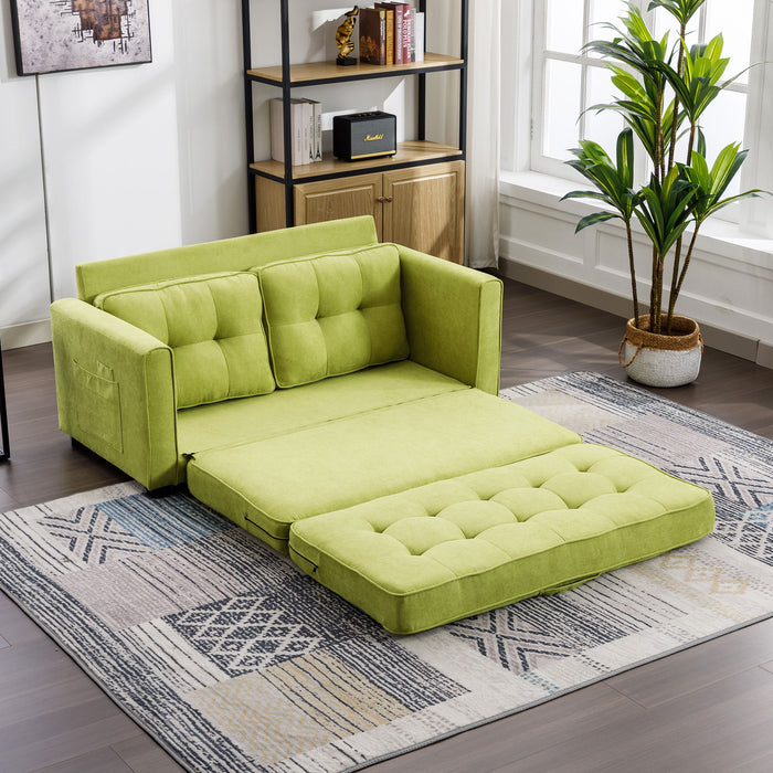 59.4" Loveseat Sofa With Pull-Out Bed Modern Upholstered Couch With Side Pocket For Living Room Office, Green