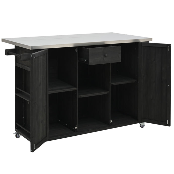 Outdoor Kitchen Island With Stainless Steel Top, Ample Storage Space, Towel And Spice Racks And A Bottle Opener