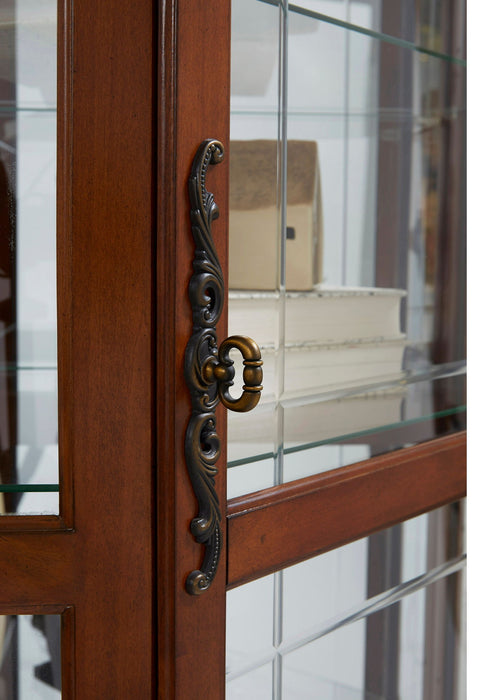 PFC Curios - Mirrored Corner Curio Cabinet - Warm Cherry Brown