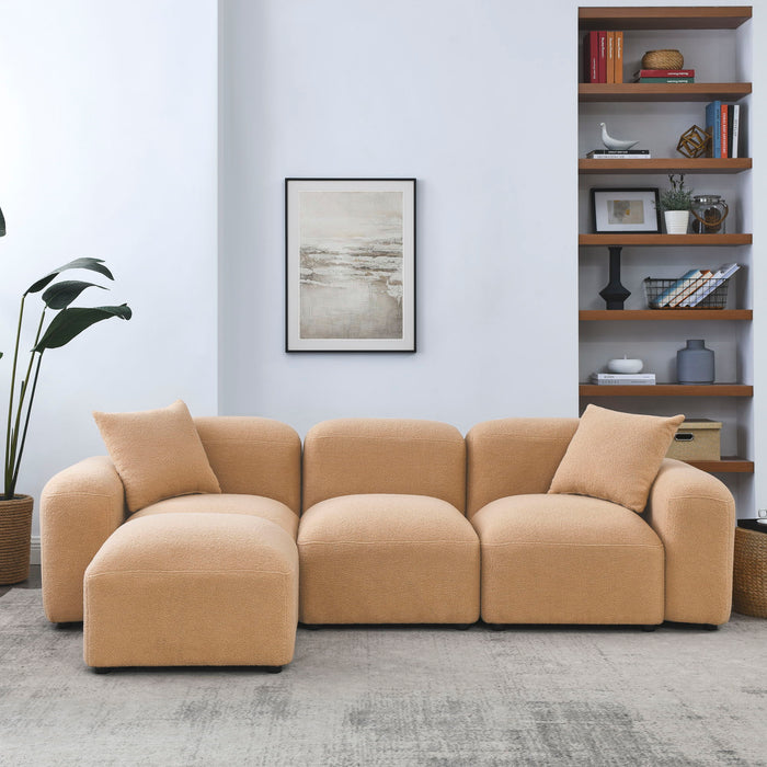 L - Shape Modular Sectional Sofa, Diy Combination, Teddy Fabric, Camel