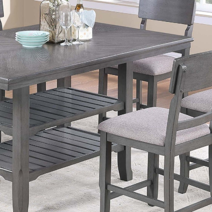 7 Piece Counter Height Dining Set With Storage Shelves, Table & 6 High Chairs - Gray